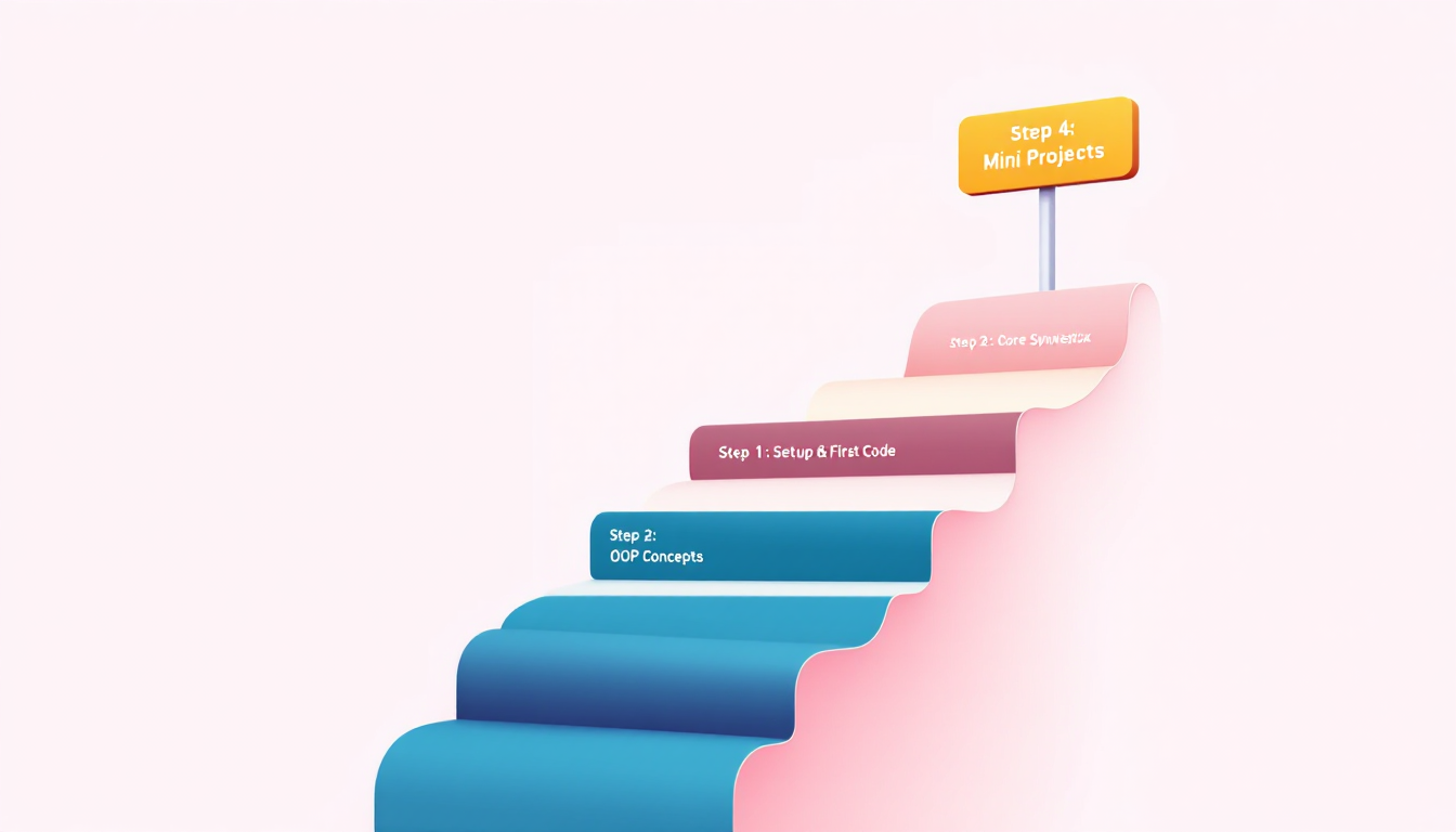 파이썬 독학 4단계 로드맵을 보여주는 깔끔한 인포그래픽 이미지